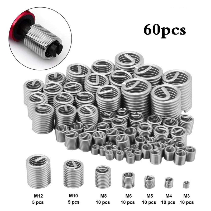 60pcs Stainless Steel Thread Repair Sleeve Kit M3 M4 M5 M6 M8 M10 Wire Screw Sleeve Assortment Kit