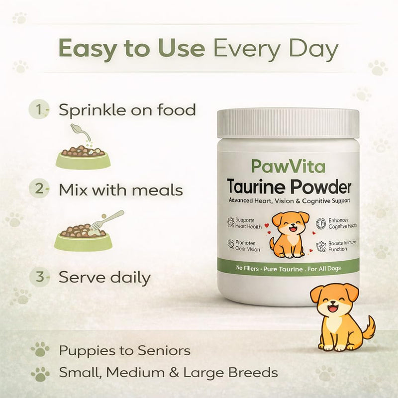 Pawvita Pure Taurine Powder, Paw VitaTtaurine Supplement for Dogs, Supports for Heart, Vision & Daily Wellness in Dogs – 99.9% Pure Taurine Powder (1)