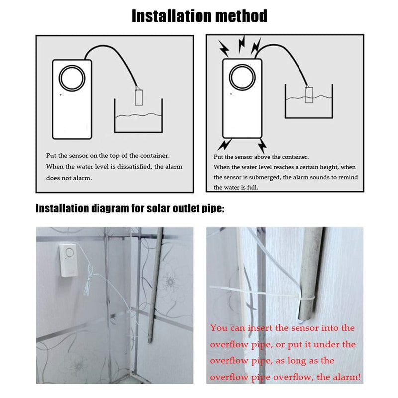 Ximimark 2Pcs Water Leak Alarm Flood Level Bath Tub Sink Overflow Detector Sensor Home Garage Kitchen Security Alert 120db