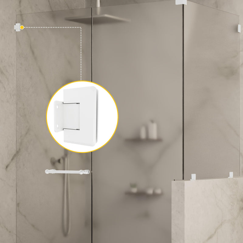 Brixwell Glass to Wall Mount Shower Door Hinge, Solid Forged Brass, White, with Short Back Plate, 3/8" and 1/2" Glass Thickness, 3-9/16" Height, Frameless Shower Hardware