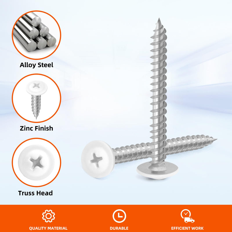 #8 x 1/2" Truss Head Fast Self Tapping Screws, Alloy Steel Wood Screws, White Head, 100 PCS #8 x 1/2"