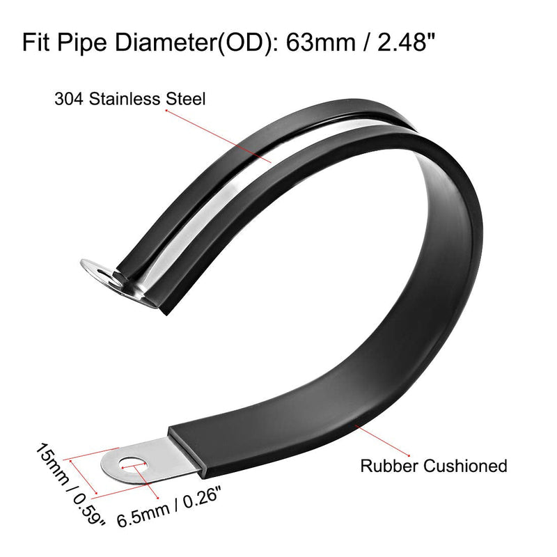 uxcell 2-1/2"(63mm) Cable Clamp 304 Stainless Steel Rubber Cushioned Insulated Clamp R Shape Metal Clamp 5Pcs 63mm