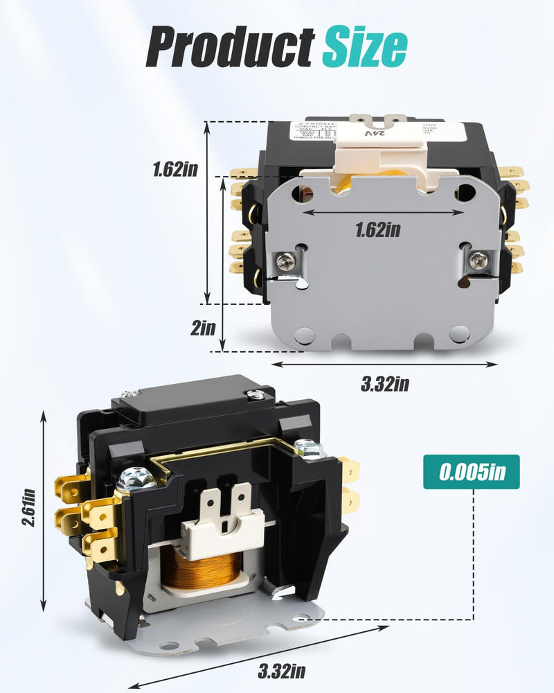 C25CNB130T Definite Purpose Contactor Fit for GE CR453CC3HAA Furnas 45EG10AJA Allen Bradley 400-DP30NJ1, Type C25 1 Pole, 30A 24V
