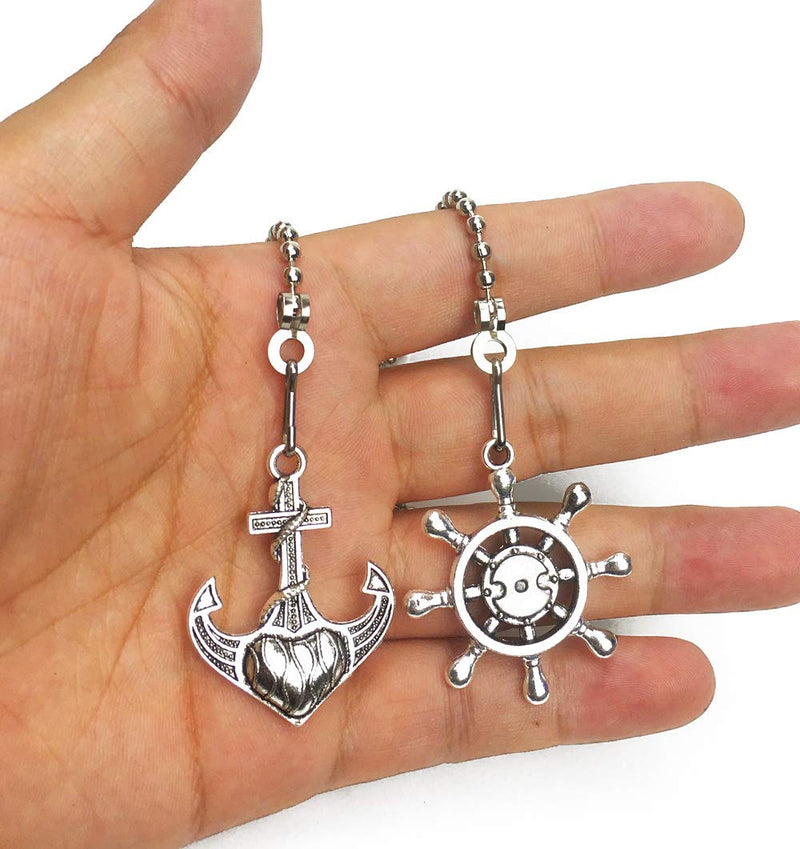 2Pcs Ceiling Fan Pull Chain Extender, 12Inch Anchor Wheel Fan Pull Chain Extension Set, Ceiling Fan Pull Chain Ornament with Ball Connector, Fan Chain Pulls Decorative for Ceiling Fan Light(Nickel) Nickel - NewNest Australia