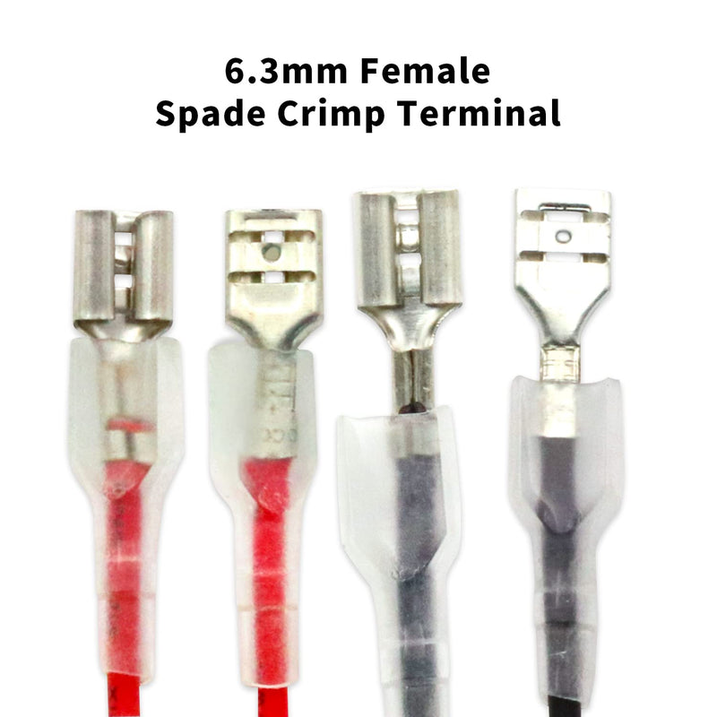 30Pcs 6.3mm Double Head Crimp Terminal with Insulating Sleeve with Wire Red + Black Female Spade Quick Splice Assortment Kit 11.82"（15 RED+15 Black） 6.3mm Double 30cm