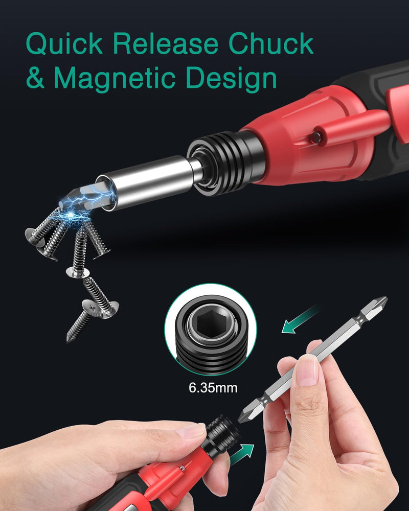 ORIA Electric Magnetic Screwdriver Set, Cordless, Rechargeable, 280RPM 12-IN-1 Black & Red