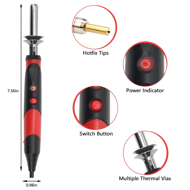 Catcan Hotfix Applicator Tool, Hotfix Rhinestones Applicator Bedazzler Kit with 2 Boxes AB Crystal Rhinestones Picker Tool, 7 Tips/Tweezers/Pencil/Brush DIY for Crafts red