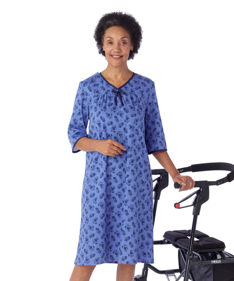 Silverts Open-Back Hospital Gowns for Women – Comfortable, Dignified, Easy Dressing for Seniors & Patients - 2/3 Sleeve Small Sweet Flower