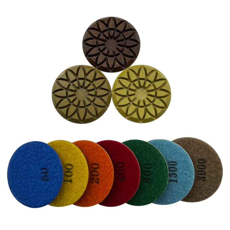 3" Resin Diamond Pads for Polishing Concrete, #800 Grit, 6mm Segment Height 6mm Resin Bond - Dry/Wet
