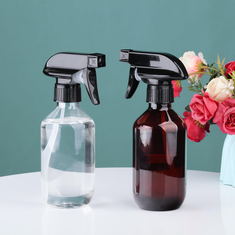 Plastic Spray Bottles Clear and Brown Refillable Container Empty Spray Bottle 10oz/300ml Adjustable Head Sprayer and Stream for Cleaning Products, Plants, Pet, Hair 2clear