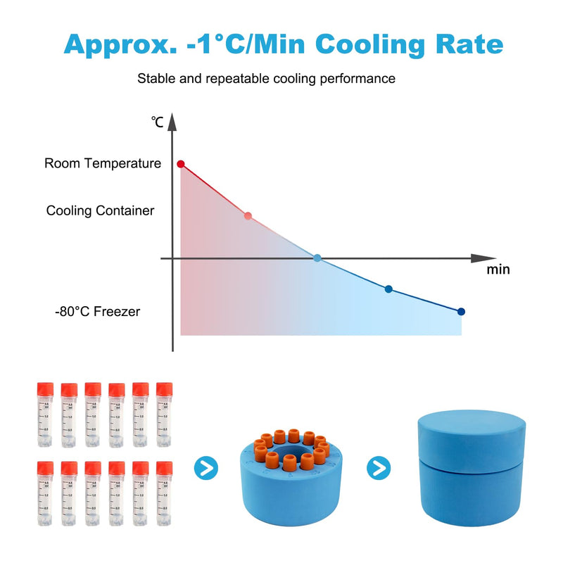 '-1℃(-33.8℉) Cooling Container for 12×2ml Vials, Alcohol-Free Foam Box with Solid Core, Reusable Storage Holder for Low Temperature Freezers