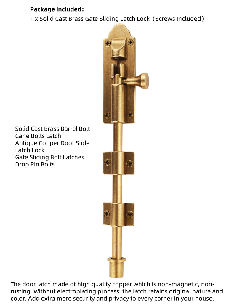 Heavy Duty Cane Bolts Latch Garage Bolts10", Extra Lengthen Solid Bronze Sliding Bolt- Barrel Bolt Door Latch Oil Rubbed Bronze Large Sliding Bolt Door Locks,Drop Pin Bolts Cane Gate