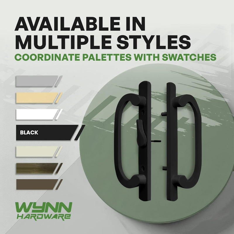 8.5" Legacy Sliding Patio Door Handle Set – Fits 3-15/16" Hole Spacing, 45° Mortise Lock, Non-Keyed, Center Latch, Black, Sash Controls 2265 – for 1-1/4" to 2-1/4" Thick Doors