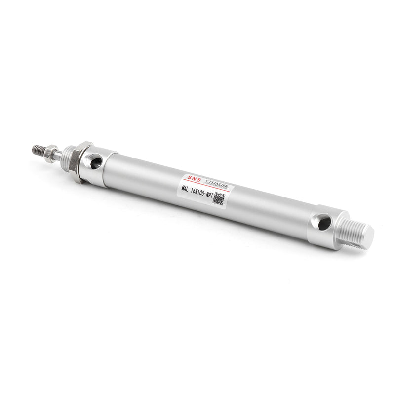 SNS Pneumatic 16mm Bore 100mm Stroke NPT1/8 Aluminum Alloy Mini Air Cylinder Double Action MAL16x100 MAL16*100-NPT