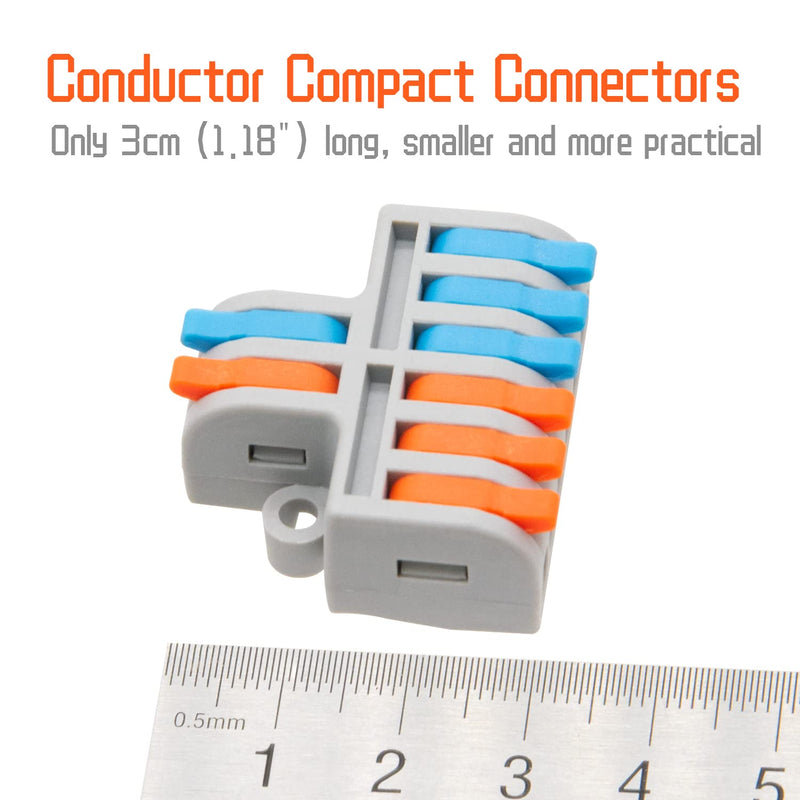 10Pcs Lever Wire Connectors, 2 in 6 Out Mini Quick Push-in Electrical Connector for 24-12 AWG