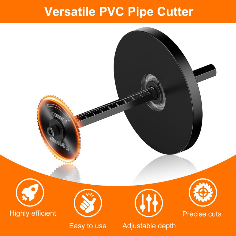 Inside Pipe Cutter for PVC Pipe, Cutter Tool Set with scale - Adjustable Depth Gauge, 6 Black Blades, 4" Black Hex Shank Matte Black