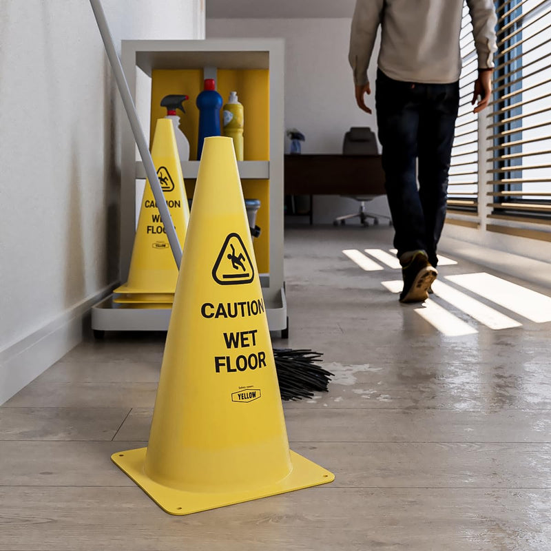 Yellow Safety® Commercial 19 Inch "Caution Wet Floor" Sign Cone, 6 ct., Easy to Use and Store 19"