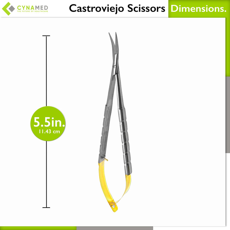 Cynamed TC Castroviejo Micro Scissor with Tungsten Carbide Inserts and Gold Ends - Premium Grade Instrument (5.5 in. - Curved Blades) 5.5 in. - Straight Blades