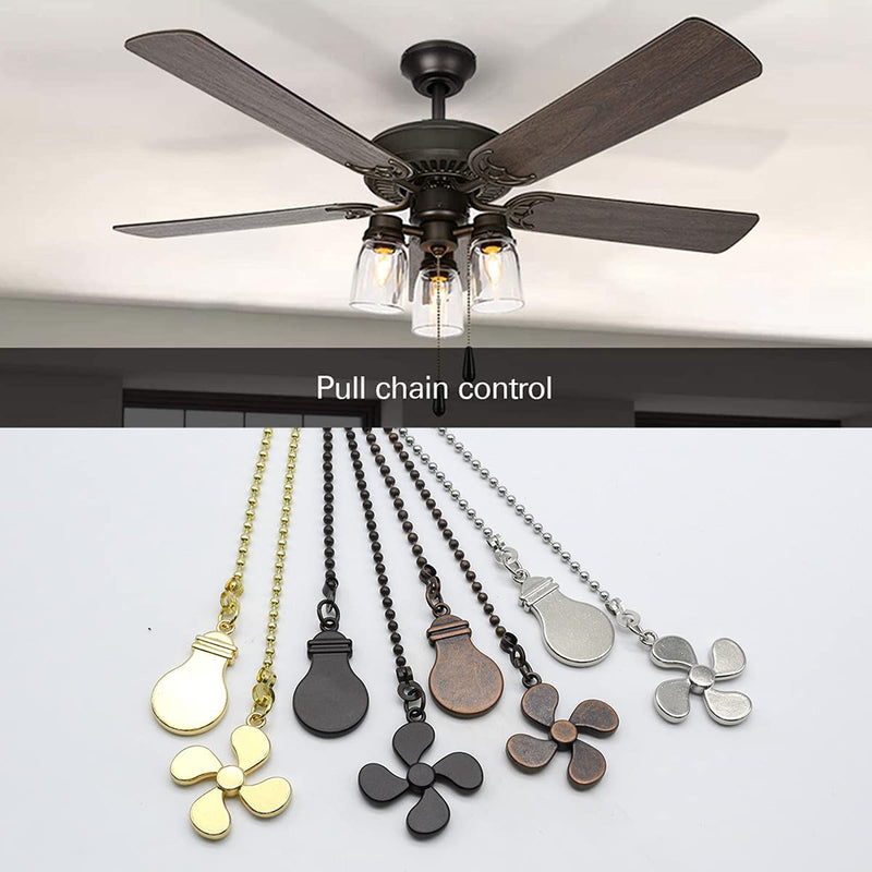 Ceiling Fan Pull Chain Set, 4 Pieces Bulb and Fan Pattern Pull Chain Extension Fan Pull Chain Pendant 12 Inch Ceiling Fan Chain Extender with Ball Fan Chains Connector (Red Bronze) Red Bronze