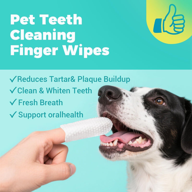 Pet Teeth Cleaning Finger Wipes，Disposable Wet Wipes 50ct，Pet Dental Finger Wipes for Dogs & Cats，Reduces Plaque and Freshens Breath, Removes Tartar