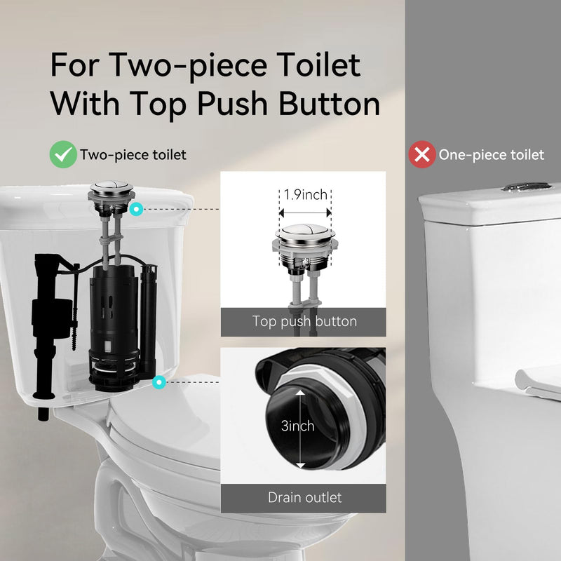 R&T A2422M 3-Inch Dual Flush Valve with Push Button Dual Flush Toilet Repair Kit Toilet Tank Parts Replacement for 2-piece Toilet Fit 3 INCH Hole Size Toilet