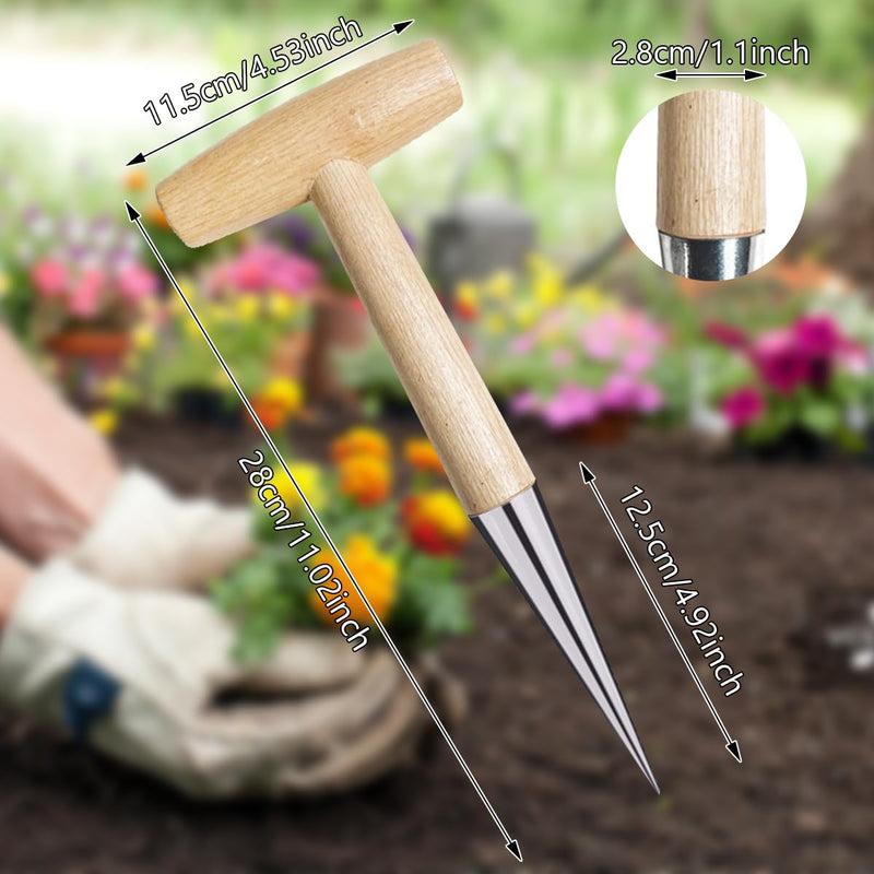 Hand Dibber, Stainless Steel Sow Dibbler with Wood Handle, Garden Hole Punch Dibbler Tool for Planting Seeds & Bulbs, Hand Held Bulb Planter for Planting Flowers Tulips, Daffodils, Dahlias Log