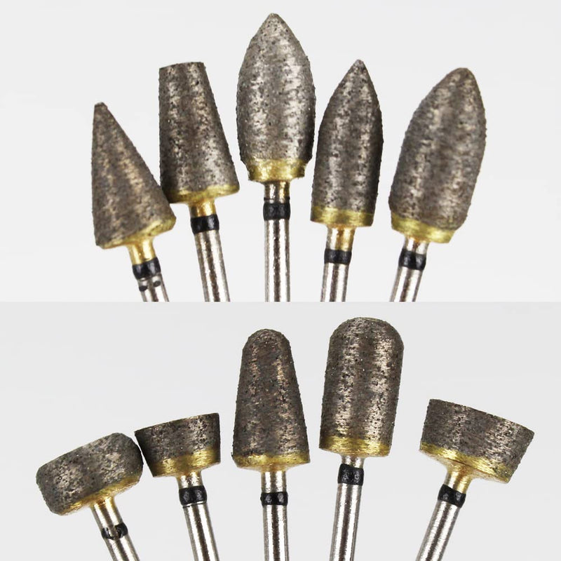 10pcs Fast-Trimming Sintered Diamond Kit Grinding Bur Drill Bit Diamond Burs 3/32 Inch Shank Rotary Tool Accessories for Stone Porcelain Ceramic Carving, DIY Grinding, Polishing, Engraving