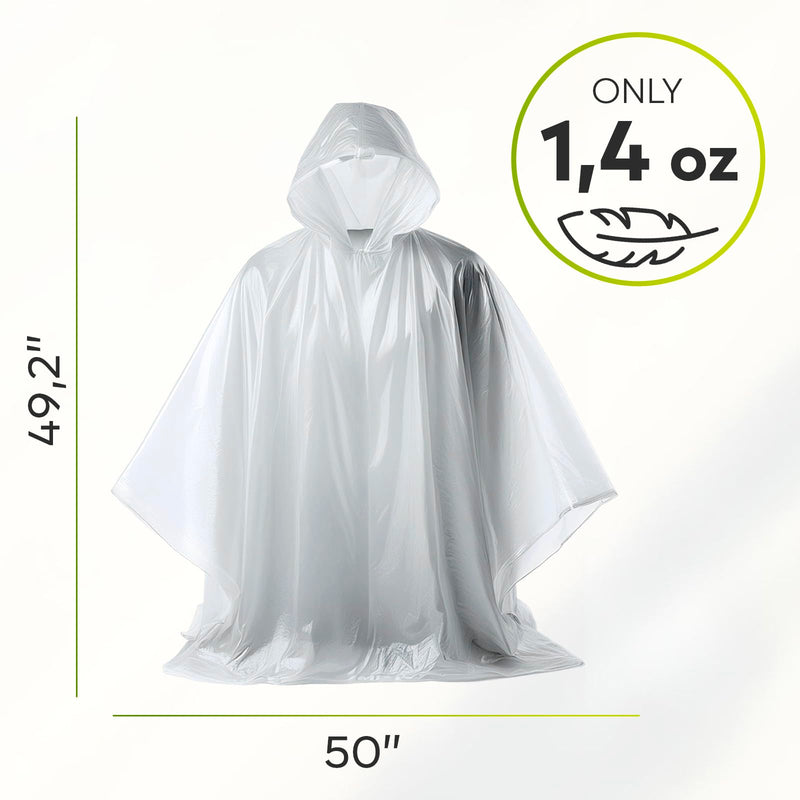 Disposable Rain Ponchos for Adults - Clear Ponchos with Hood, Compact and Clear, Emergency Poncho - Rain Poncho - Ponchos Adult - Travel Rain Poncho Hiking, Camping - Ponchos Bulk (Pack of 4)