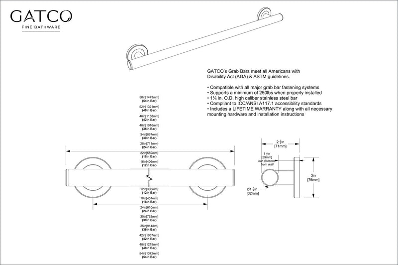Gatco 854W Latitude II 24-Inch Grab Bar, ADA Compliant Wall Mounted Stainless Steel Bathroom 24" Safety Grab Bar, Matte White 24 Inch