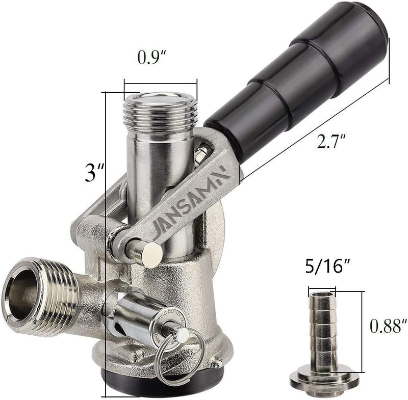 Keg Coupler, Sankey D Tap with 304 Stainless Steel Probe, Keg Coupler D System with Black Handle & Hose Clamp, D Style,Sankey D Tap for 5/16" ID Hose