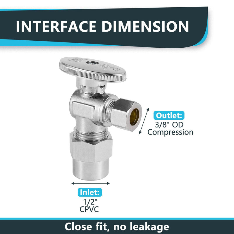 5Pack Seelink 1/2"CPVC x 3/8"OD Compression Angle Stop Valve(VALVE070-5) 5 1/2"CPVCx3/8"OD