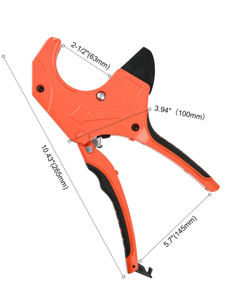 PVC Pipe Cutter with Replacement Blade, Cuts up to 2-1/2”, Heavy Duty Aluminum Ratcheting PVC Cutter Tool for Cutting PVC CPVC PP PEX PPR PE Plastic Pipe Cutter Hose Tube Exhaust Pipe Cutter