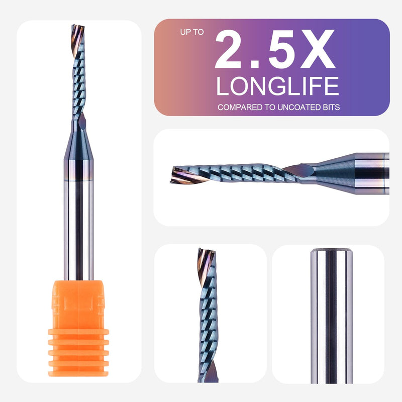 SpeTool Carbide O Flute Spiral Router Bit 1/8 Inch Cutting Diameter 1/4 Inch Shank with Coating Acrylic Non-Ferrous Metal CNC Milling Cutter 1PCS 1/8" Dia-3/4" CL-1/4" Shank