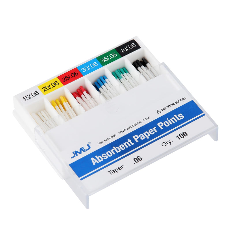 JMU Absorbent Paper Points .06 Taper #15-40 Assorted, Spill-Proof Box, 100pcs/Pack