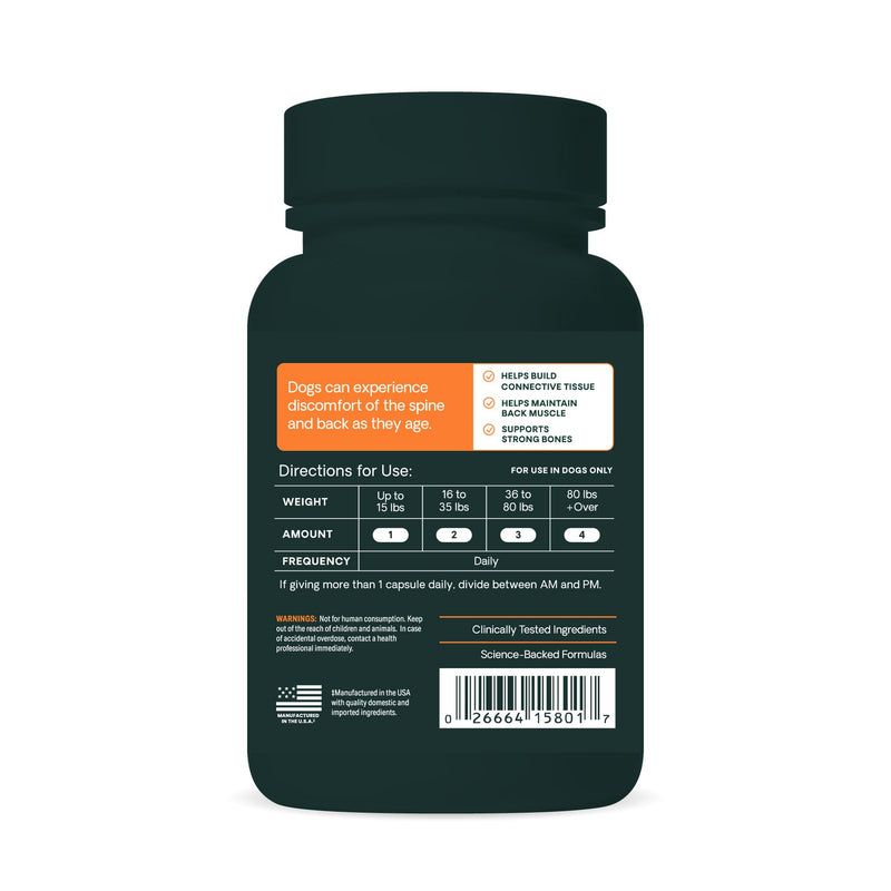 VetriScience Healthy Spine & Disc Easy-Open Capsules, Back & Spinal Support Chondroitin & Taurine Supplement for Dogs, Perfect for Dachshunds, Corgis, Frenchies & More, 180 Count 180 Tablets for All Dogs Capsule