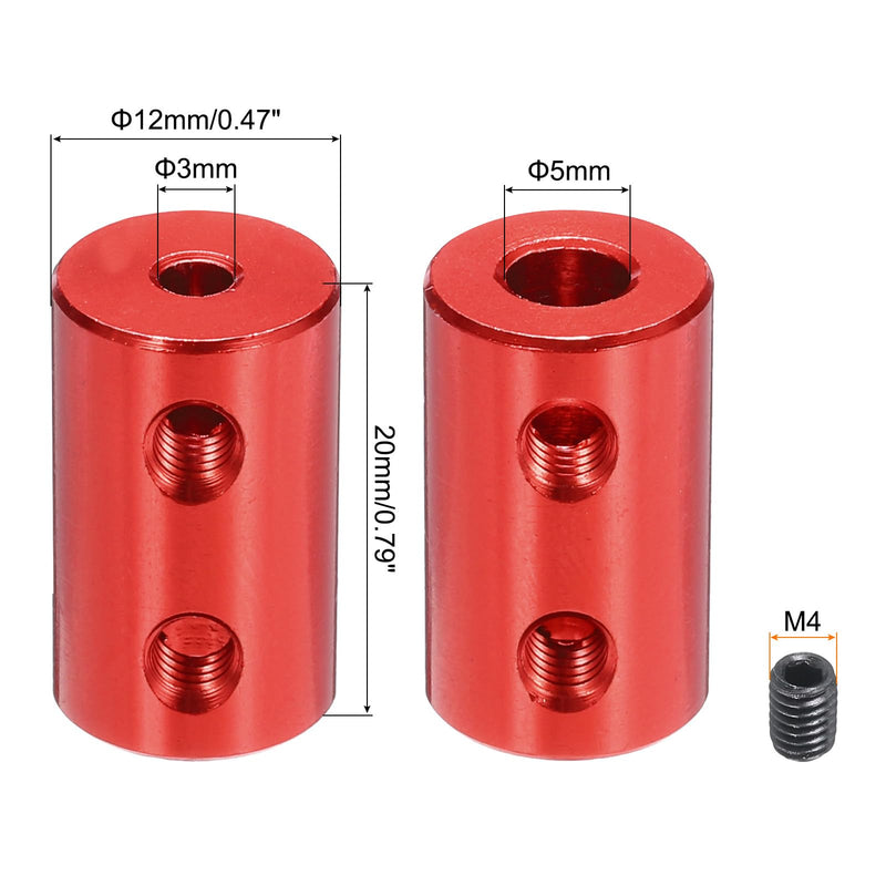 MECCANIXITY 3mm to 5mm Bore Rigid Coupling 20mm Length 12mm Dia M4 Aluminum Alloy Shaft Coupler Connector for 3D Printers DIY Car Boat Red, with 8pcs Coupling, 32pcs Screws, 2pcs Wrench 8