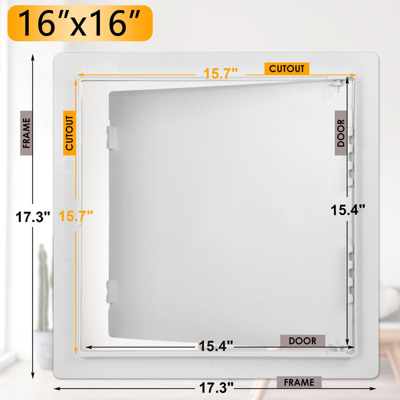 Suteck Plumbing Access Panel for Drywall Ceiling 16 x 16 Inch Reinforced Plastic Wall Access Doors Removable Hinged White 16X16inch