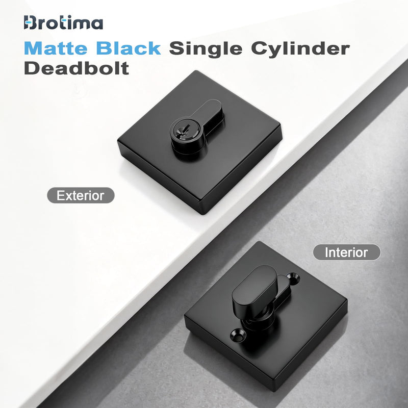 1 Pack Keyed Single Cylinder Deadbolts Matte Black, Keyed One Side Deadbolt Lock, Flat Black Interior & Exterior Door Hardware (for Entrance Lock and Front Gate) 1