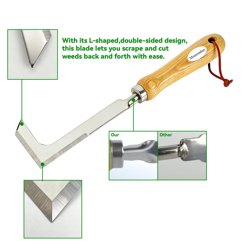 4PCS Garden Weeding Tool Set, Hand Weeder Tools with Wooden Handles, Double Claw Root Hook, V-Shape Weed Puller, Crack Weeder & Stainless Steel Garden Trowel for Digging, Planting & Weed Removal