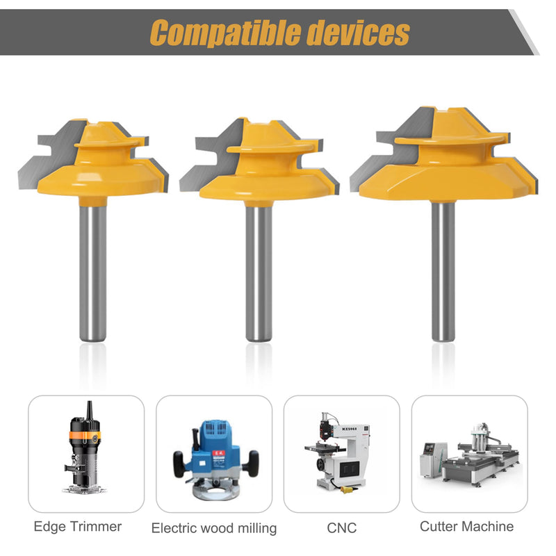 3PCS 45 Degree Lock Miter Router Bit 1/4 Inch Shank, Carbon Steel Joint Router Bits Woodworking Tools for Cabinetry Drawers Shadow Boxes, 3pcs, 1/4" Shank, 3/4" Cutting Height 3/4" * 3pcs