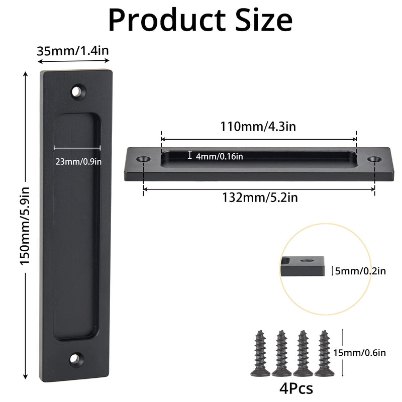 Sliding Barn Door Closet Handles Pulls - 2pcs Finger Flush Aluminum Alloy Pull Handle Rectangular Recessed with Sliding Pocket Door Hardware for Drawers Cabinet Garages (Black, Rectangular) Black