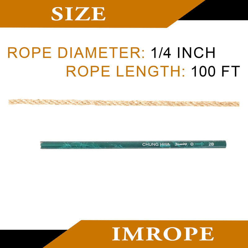 Jute Rope 1/4 Inch 100 ft 6mm Thick Natural Clothesline Garden Twine Rope, 4 Strands Heavy Duty & Strong Decorative String for Crafts, Hanging Plants, Packing & Bundling by IMROPE Natural Jute 1/4 Inch x 100 Ft