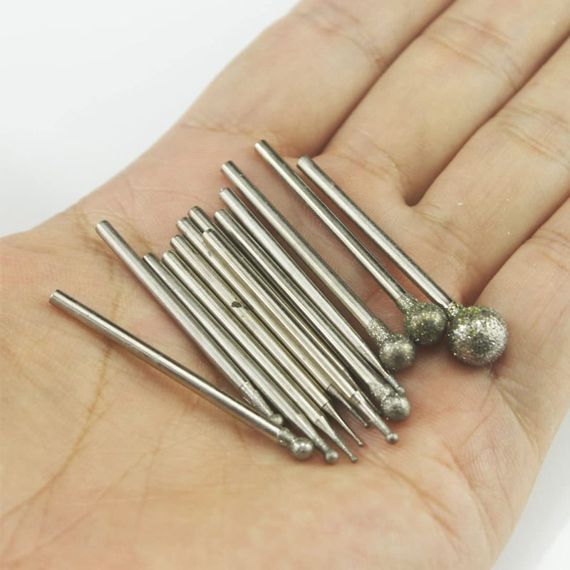 13 Pcs Ball Shape Diamond Burr - 3/32'' Shank Diamond Ball Burs Stone Carving Bits for Dremel Rotary Tool 13pc Ball Shape