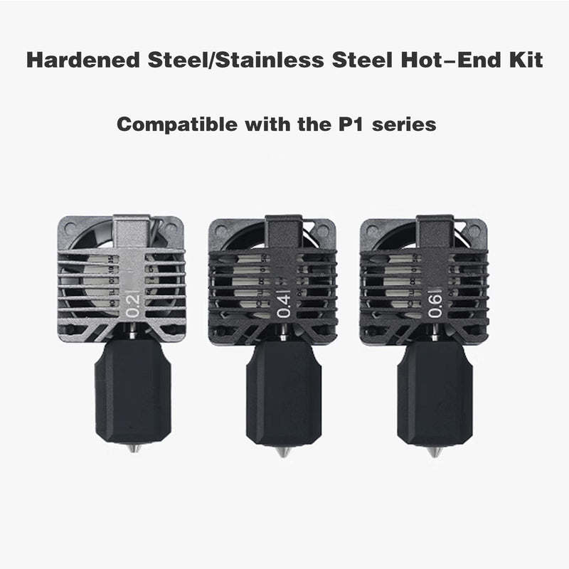 Bamboo Lab P1P, P1S Hotend Complete Kit for P1 Series 3D Printer, Full Assembly Stainless Steel Hot End with 0.2mm Nozzle, Fan, Thermistor, Ceramic Heater, Extruder Heating Block Replacement P1/0.2mm