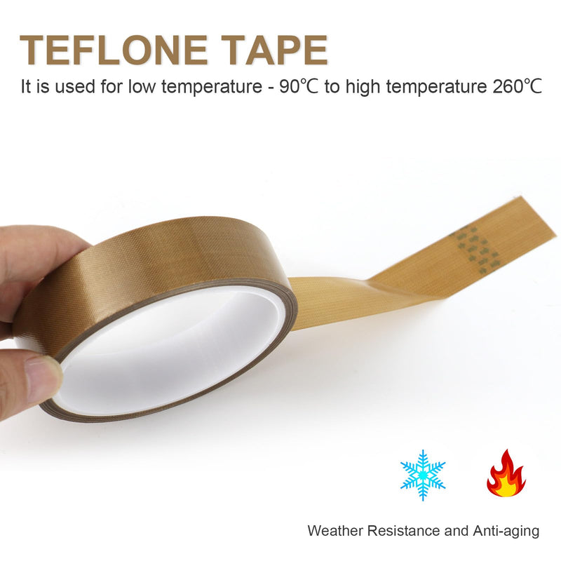 BOMEI PACK Teflone PTFE Glass Cloth Tape, (1-inch x 33 Feet x 0.18mm) High Temperature PTFE Tape for Vacuum Sealer Machine, Hand Impulse Sealers Insulation PTFE Coated Fiberglass Adhesive Tape 1-inch x 33 Feet