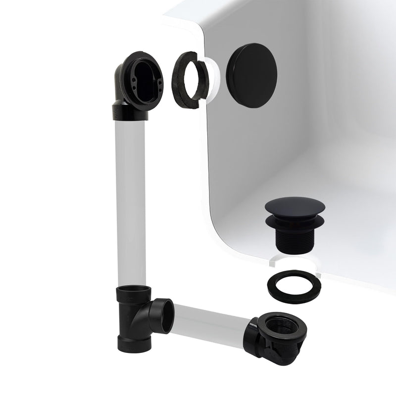 Westbrass D593ARK-62 Plumber's Pack Bath Waste Assembly with Tip-Toe Drain Plug, Illusionary Overflow Faceplate and Sch. 40 ABS Elbows, Matte Black