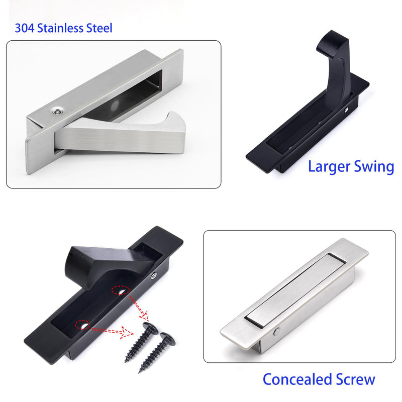 Dontay Sliding Pocket Door Handles, 304 Stainless Steel Non Locking Pocket Door Hardware, Recessed Flush Finger Pulls, Heavy Duty Edge Pull (2 Set, Satin Nickel, 4.72 Inch) 2 Set