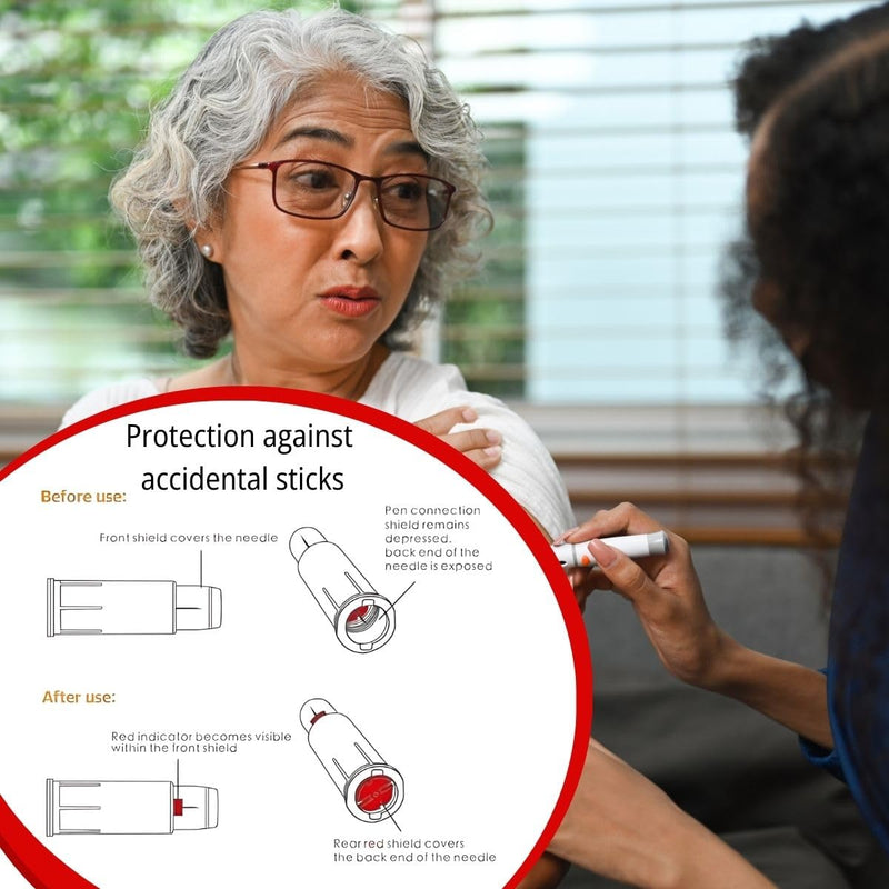 ONE-CARE Duo Safety Pen Tips 30G x 5/16'' (8mm), Dual Shield Auto Protection, Universal Fit, Sterile, 100/bx, Comfortable