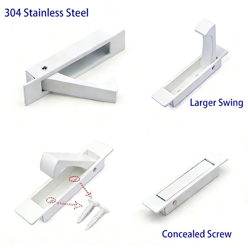 Dontay Pocket Door Handle,Recessed Pull,No Lock Flush Hardware,White,4.72'' 4.72 Inch 4 Set White
