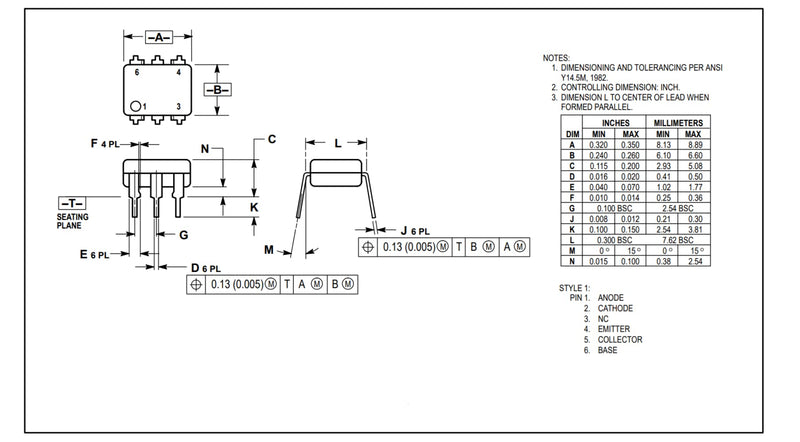 10pcs 4N35 35 Optocoupler DC Input 1 Channel Trans with Base DC Output, 100% Transfer Ratio，6Pins.
